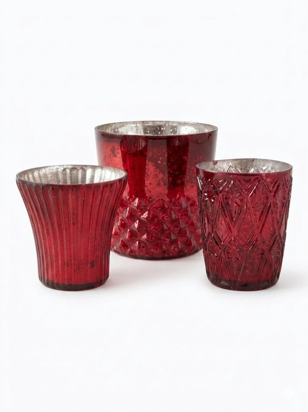 Pottery Barn Red Mercury Glass Votive Candle Holders - Set of 3